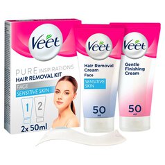 Veet Pure Inspirations Face Hair Removal Kit for Sensitive Skin 2 x 50ml