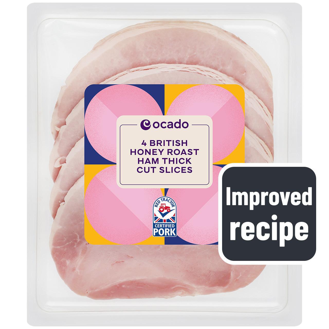 Ocado British Honey Roast Ham 4 Slices Thick Cut No Added Water 180g