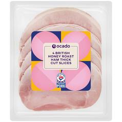 Ocado British Honey Roast Ham 4 Slices Thick Cut No Added Water 180g