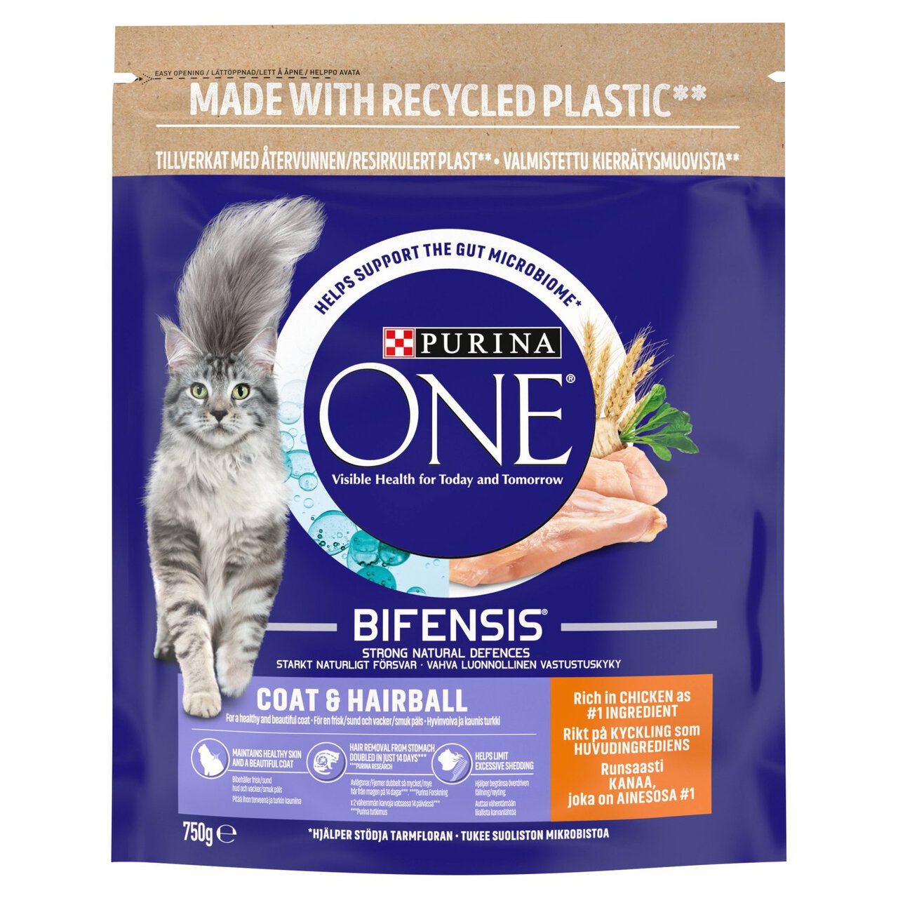 Purina ONE Coat and Hairball Dry Cat Food Chicken 750g