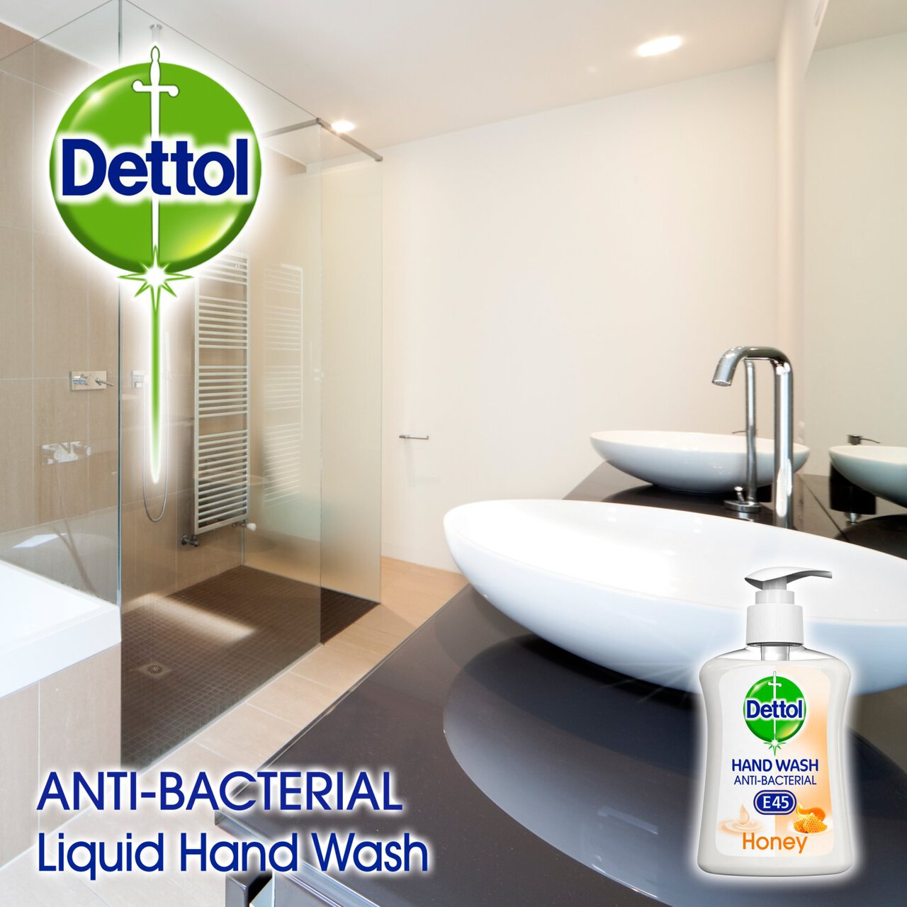 Dettol E45 Nourish Liquid Handwash Antibacterial Honey 250ml