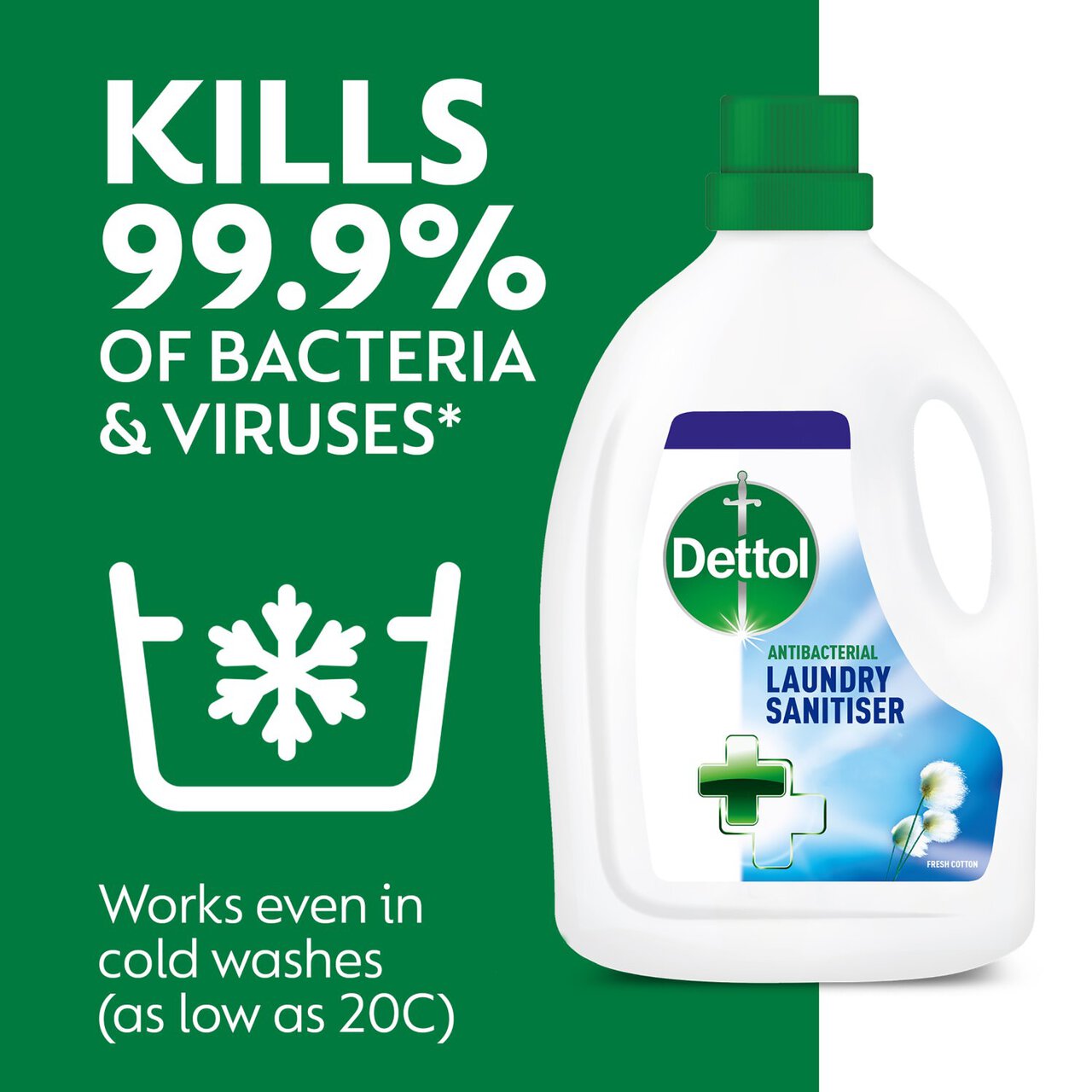 Dettol Laundry Sanitiser Antibacterial Liquid Additive Fresh Cotton 1.5l